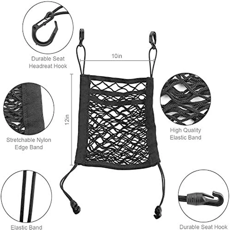 Car Interior Trunk Seat Back Elastic Mesh Net Car Back Rear Trunk Seat Elastic String Net Storage Bag Auto Interior Accessories