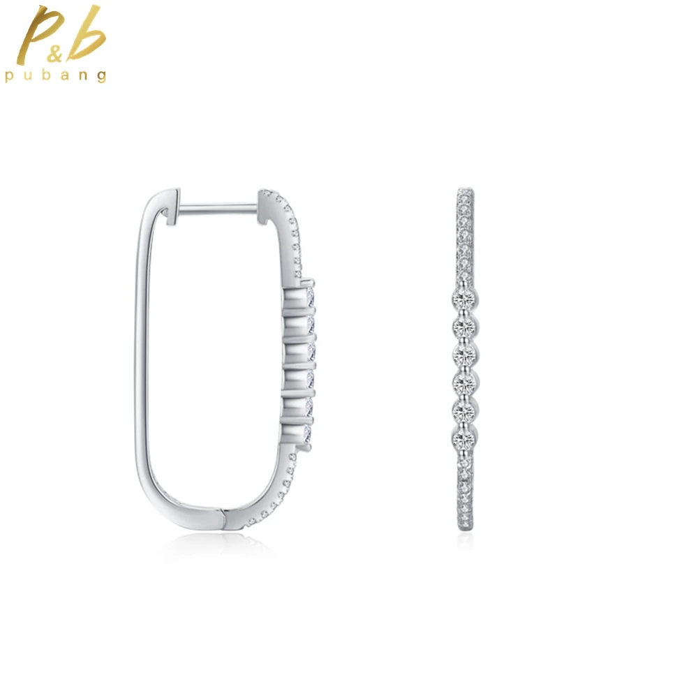 

PuBang Fine Jewelry Real 925 Sterling Silver 18K White Gold High Carbon Diamond Hoop Earrings for Women Party Gift Drop Shipping