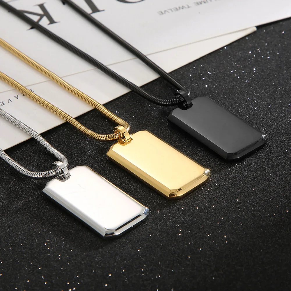 Custom Tag Necklace Titanium Steel - 3 Colors (Black/Silver/Gold) Mirror Polished, Snake Chain, Personalized Engraved Jewelry