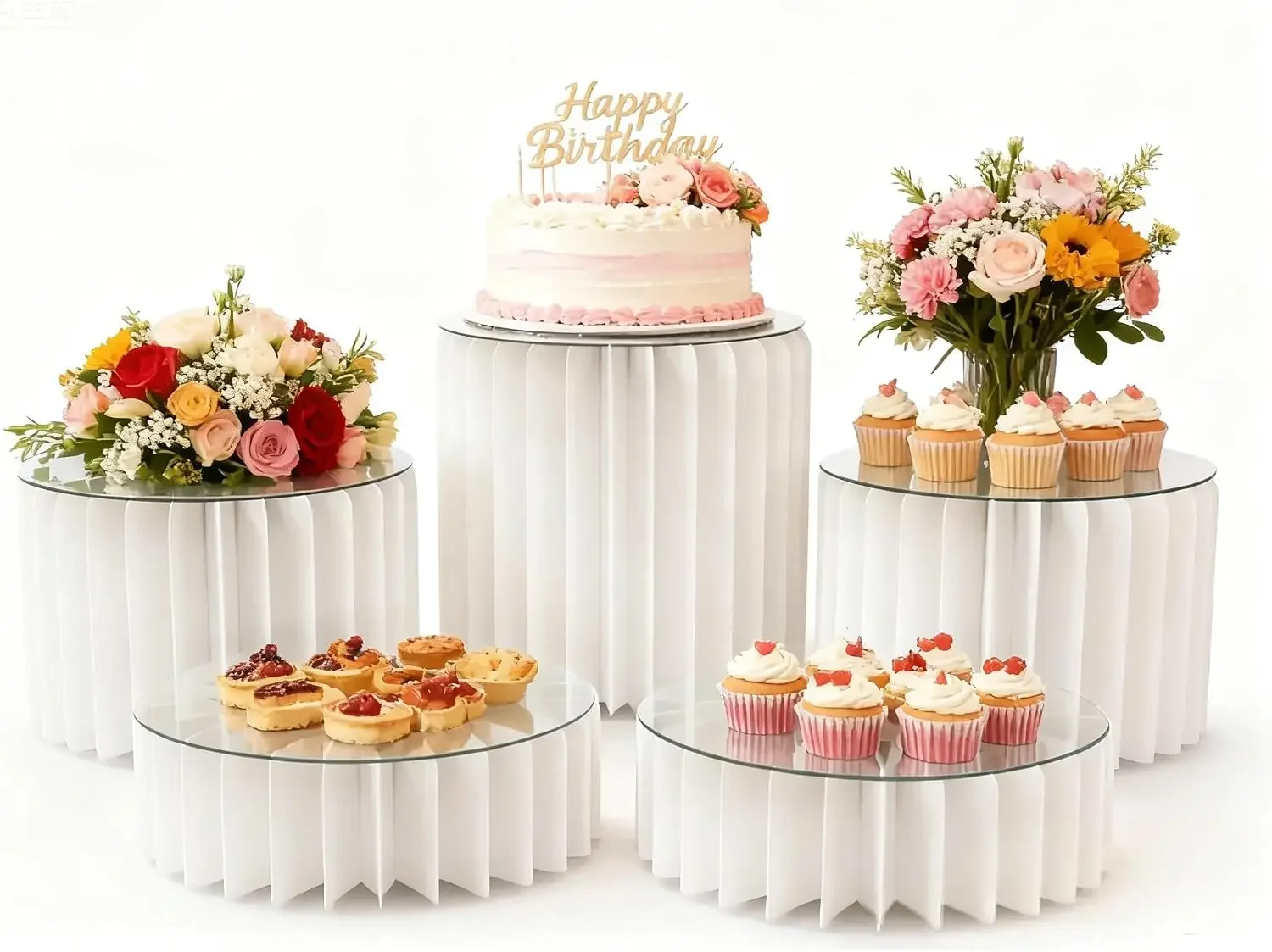 5 Pcs Buffet Risers Food Display Risers for Party Buffet Table,Dessert Table Display Set Cake and Cupcake Stand Combo