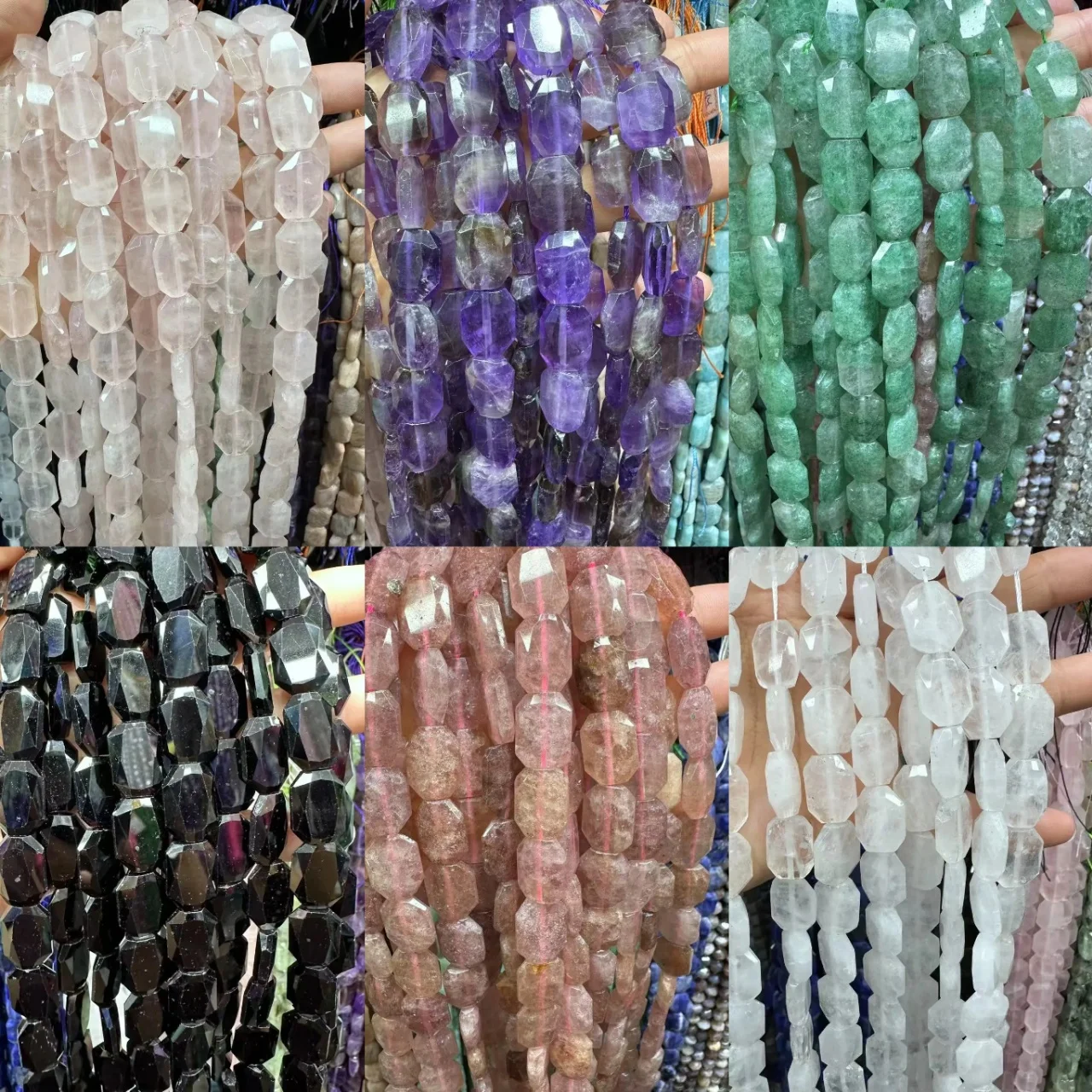 Natural Tourmaline Amazonite Gemstone Facted Retangle Loose Bead DIY Bracelet Necklace Fashion Crystal Women Jewelry Accessories