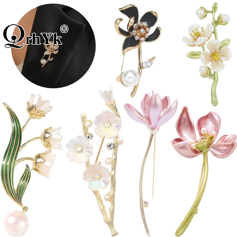 Fashion Enamel Flower Pearl Brooch Pins For Women Clothing Decoration Corsage Coat Lapel Pins Jewelry Accessories Gifts