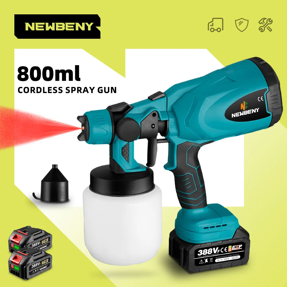 NEWBENY 800ML Electric Paint Sprayer Cordless Spray Gun Coating Airbrush Machine Househeld DIY Power Tool For Makita 18V Battery