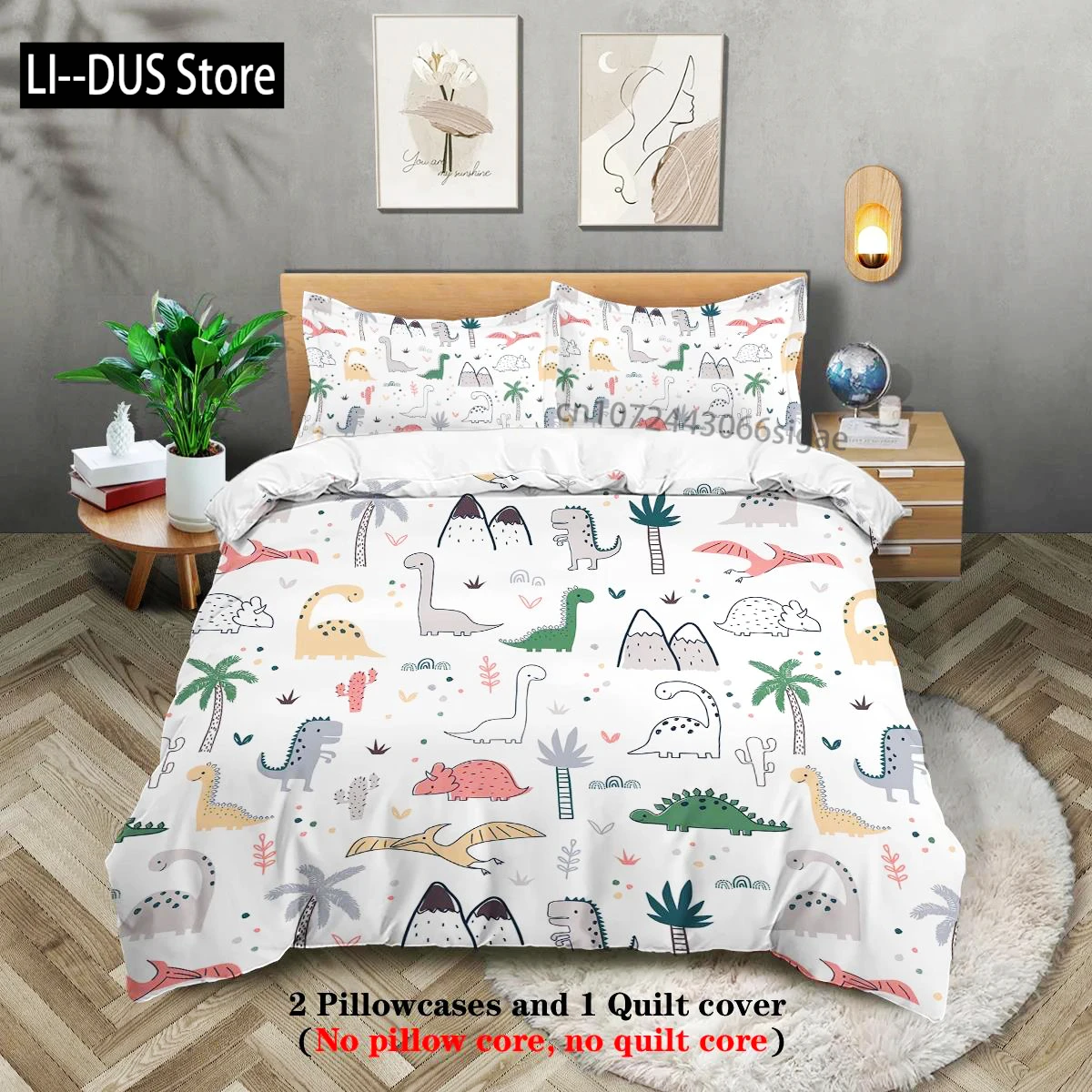 

Cartoon Dinosaur Pattern Printed Bedding Set, 3pcs Suitable For Boy's Bedroom, Queen, King, Twin Bed,1Duvet Cover+2Pillowcase
