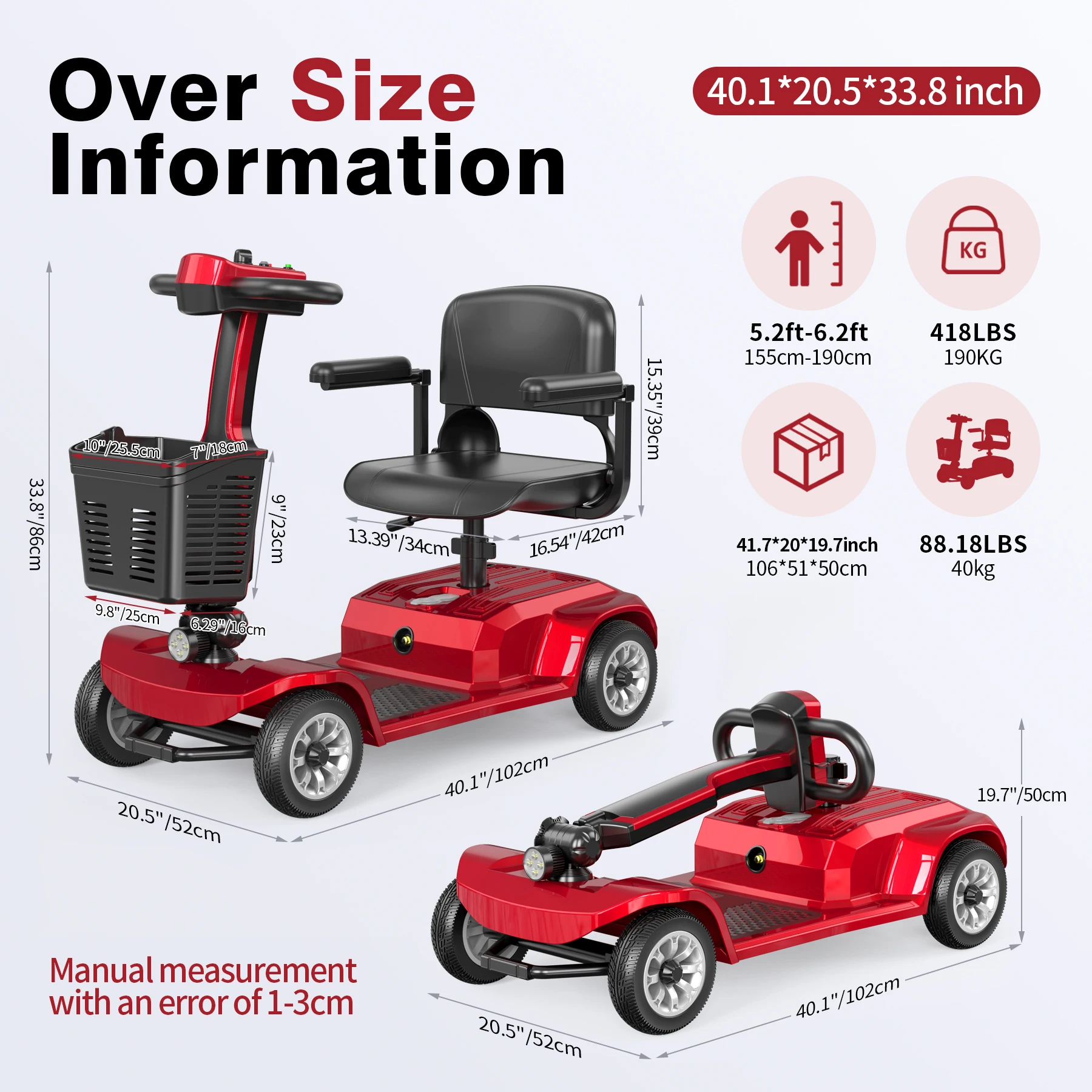 

12AH 4 Wheel Mobility Scooter Electric Powered Wheelchair Device Compact Heavy Duty Mobile for Travel, Adults, Elderly