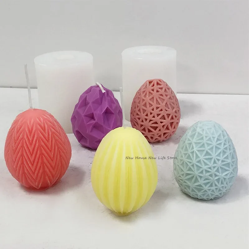 3D jajko wielkanocne świeca silikonowe formy geometryczne paski DIY mydło wyrabiane ręcznie czekoladowe formy do pieczenia jajka formy do aromaterapii — zdjęcie 7