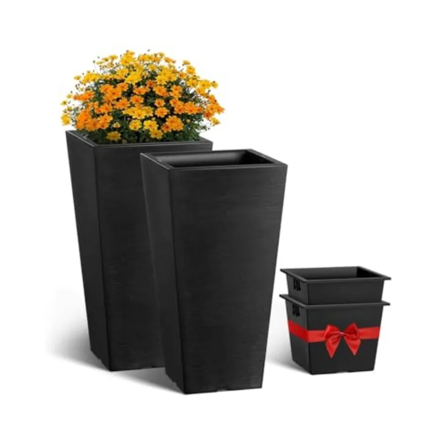 

Set of 2 Tall Outdoor Planters Large Planters for Outdoor Indoor Plants Front Porch Planter Flower Tree Plant Pots with Modern