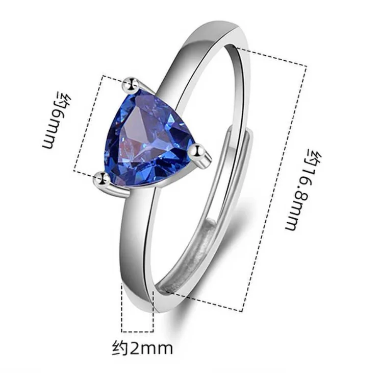 Triangle Created Blue Sapphire 925 Sterling Silver Geometric Ring for Women Fashion Statement Gemstone Jewelry Anillos De Prata