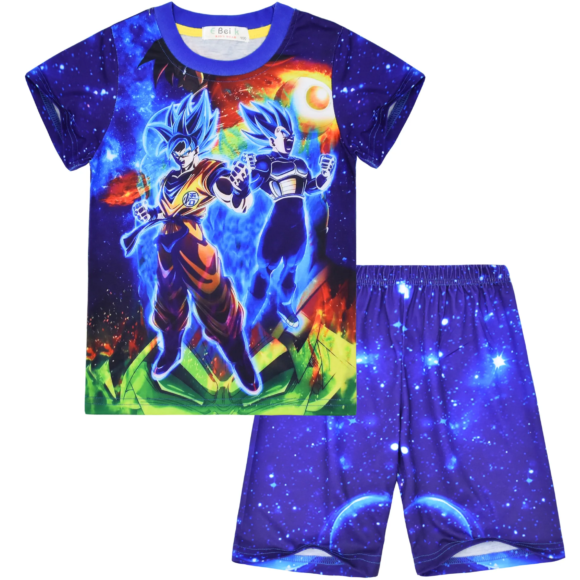 New Anime Dragon Ball Clothing 3D Digital Printing Casual Trendy Comfortable Short-sleeved Top + Pajamas Set