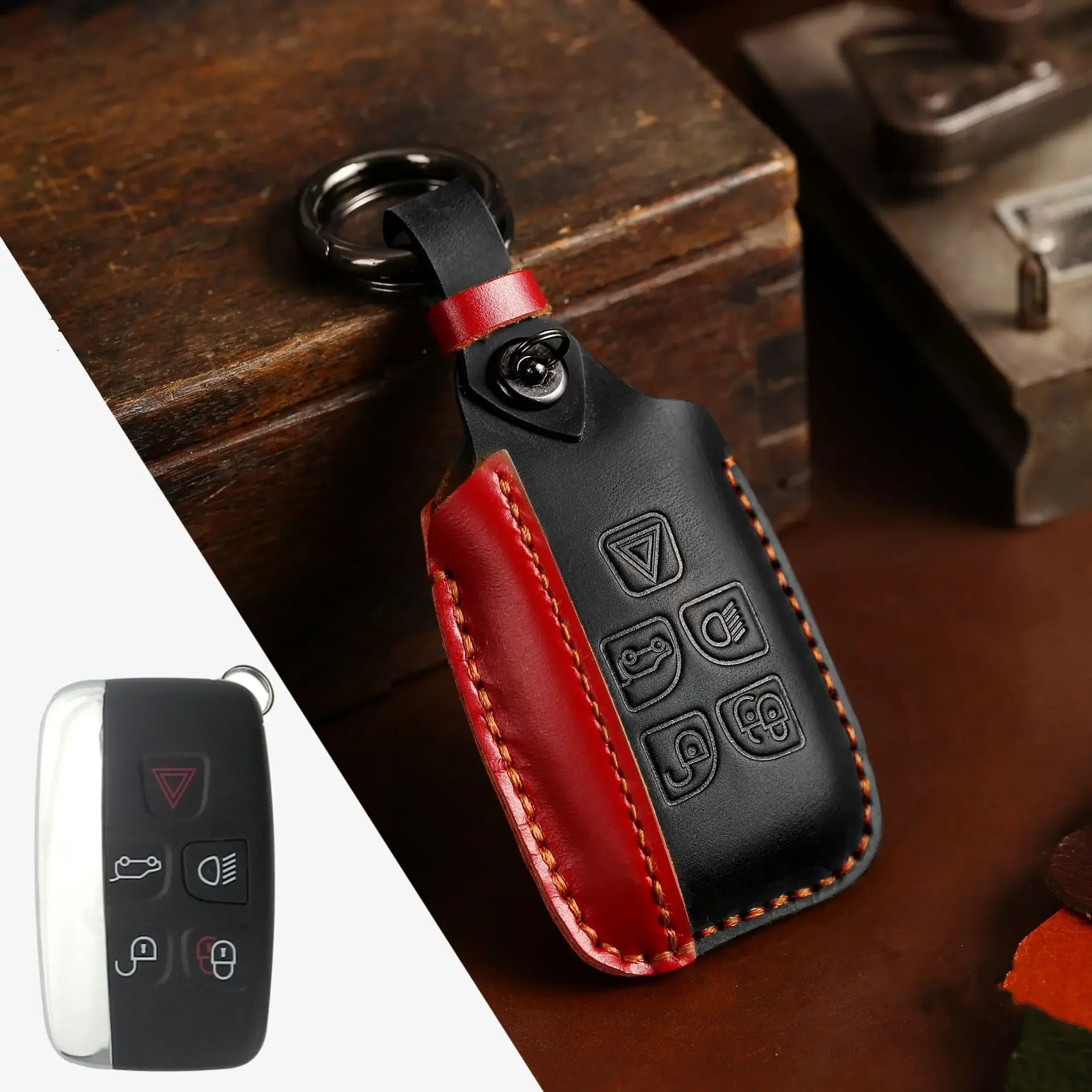 

1pc Leather 5 Button Key Case For Land Rover A9 Range Rover Sport Evoque Freelander 2 Jaguar XE XJ XJL XF C-X16 V12 Guitar