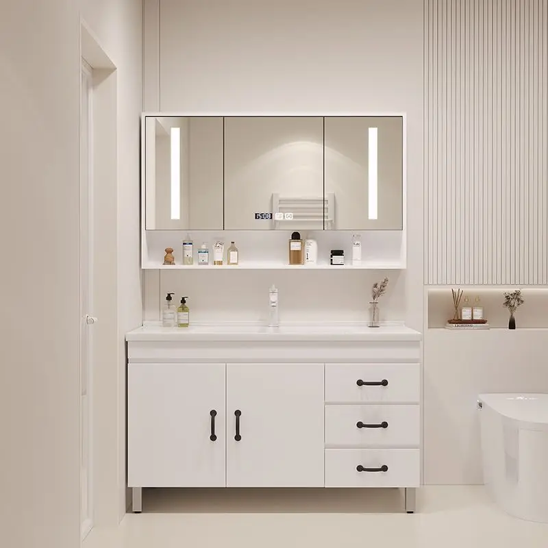 Bathroom cabinet combination ceramic integrated basin modern simple face wash basin cabinet wash table floor type