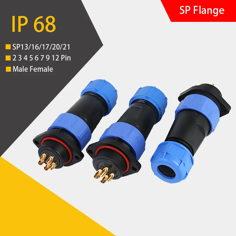 

Sp13 Sp16 Sp17 Sp20 Sp21 SD13 Aviation Plug Socket Connector Flange Waterproof IP68 M/P 2 3 4 5 6 7 9 12 Pin