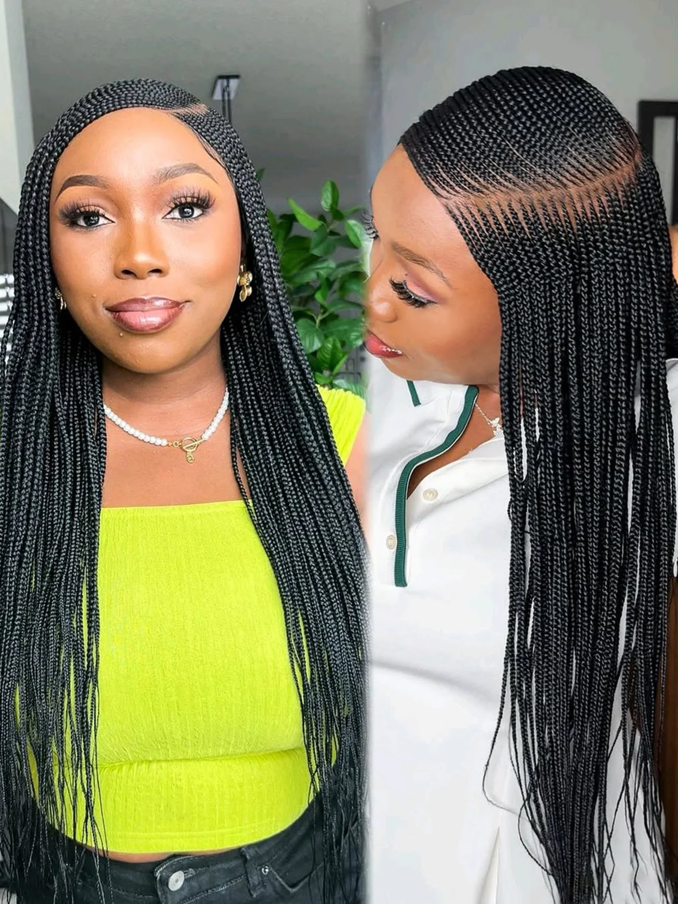 

Синтетический парик с кружевной основой, 36 дюймов, с боковым пробором, плетеные косы в стиле корнроу, двойные голландские косы с детским волосом, для чернокожих женщин