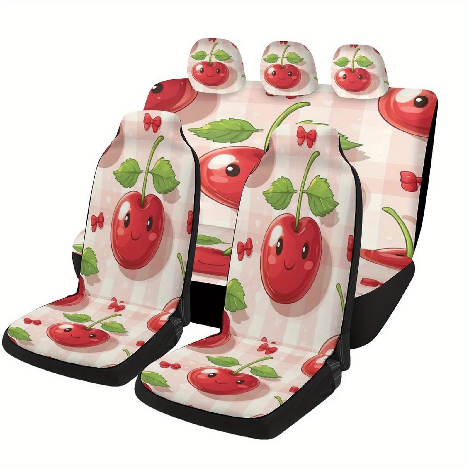 Cherry Pattern Designed Car Seat Cover Set For Most Cars, Trendy Novelty High-quality Car Seat Protector Covers Full Set, Univer