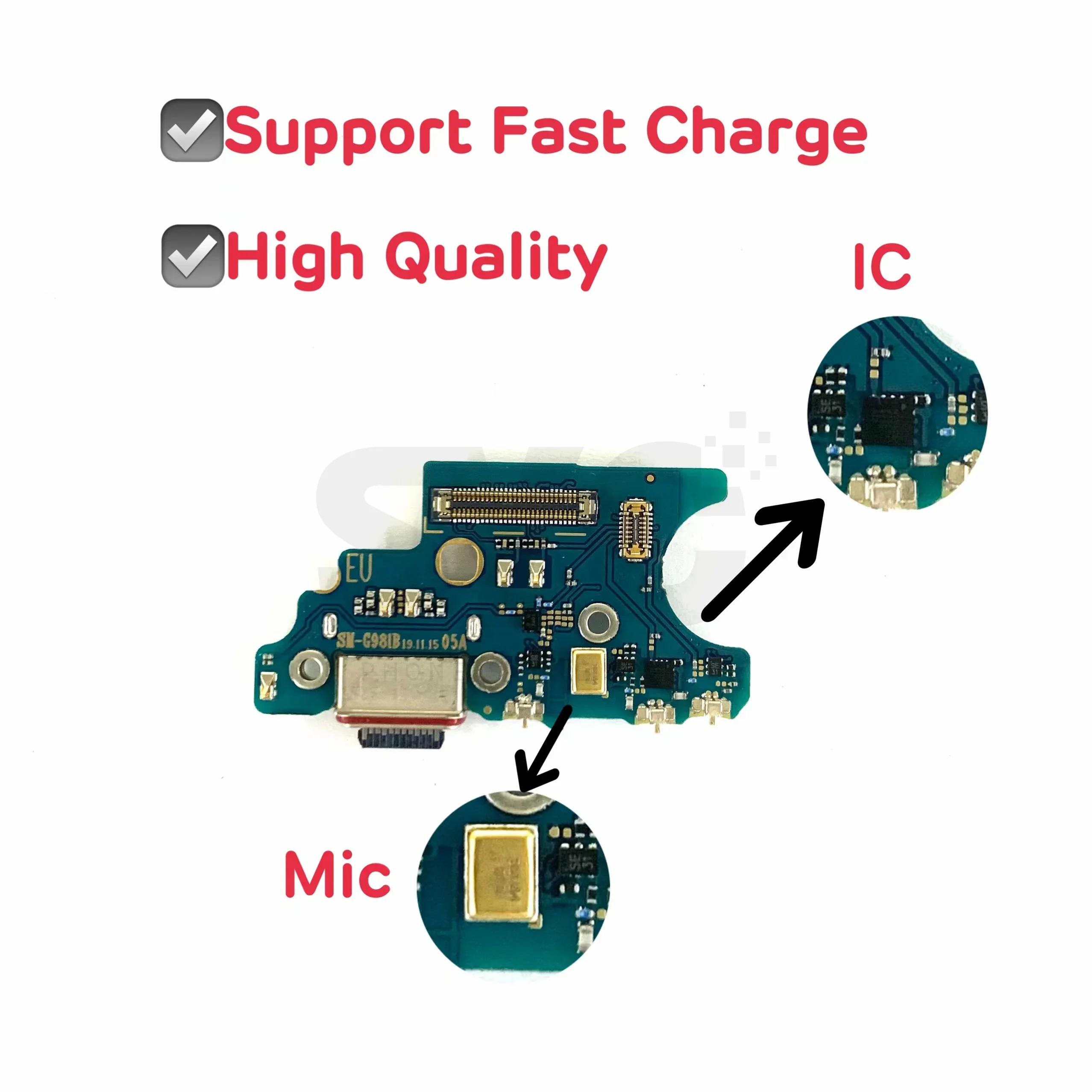 5Pcs USB Charger Socket Connector Charging Port Board Microphone Flex For Sam  S20 Plus Ultra G986 G988 G981B