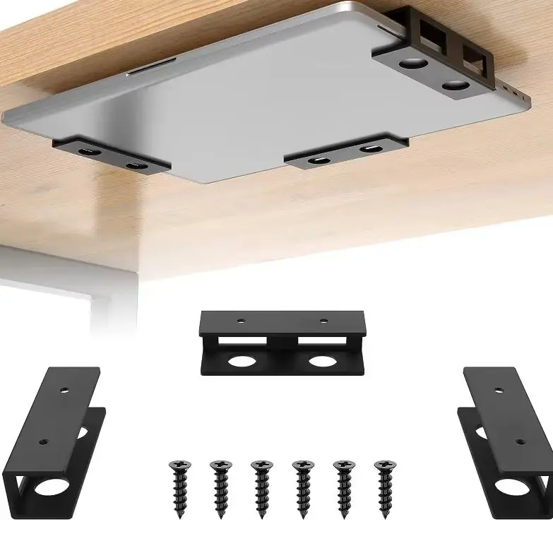 Under Desk Laptop Mount for Laptop for Mac Mini Macbook Keyboard Metal Under Desk Shelf Holder  with Anti-Scratch Silicone