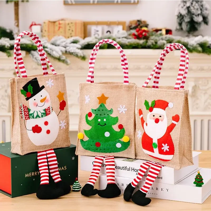 Cartoon Christmas Gift Bag Santa Claus Snowman Bag Christmas Tree Ornament Decorations Xmas New Year Gift Wrapper