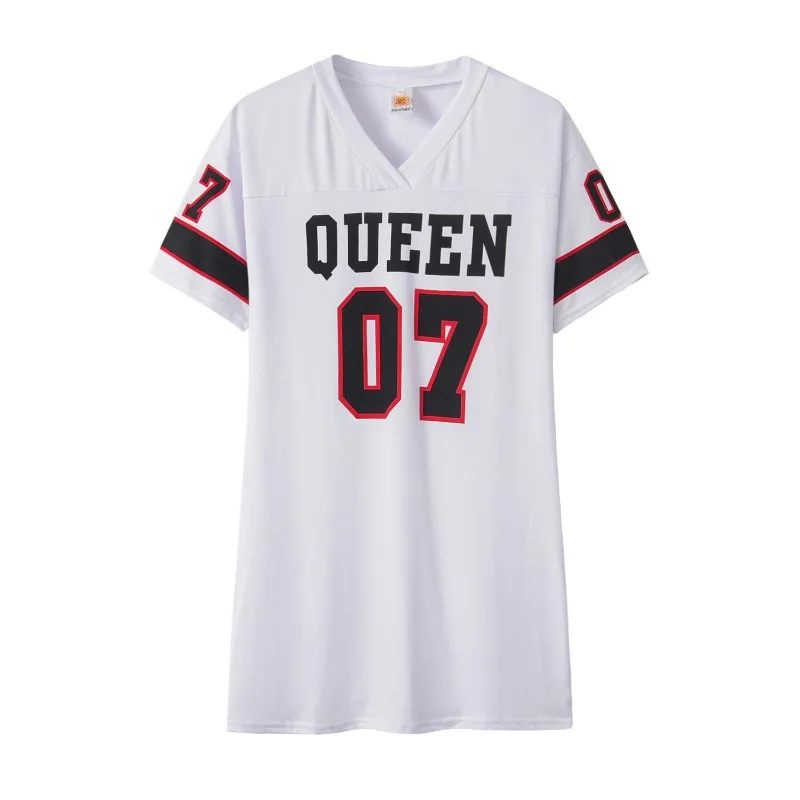 2025 New Fashion V-Neck Queen Letters Print Dress Short Sleeve Basketball Sporty Style Sexy Loose Female Clothing Streetwear - Image 3