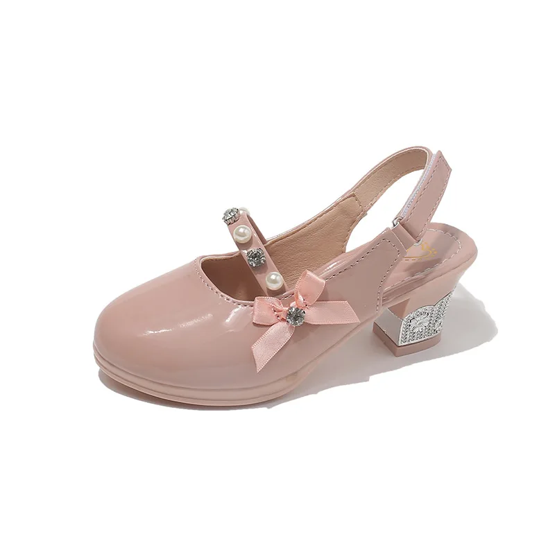 Girls' Shiny Patent Leather Pearl Low Heel Princess Shoes Sweet Lady Style Girl Dress Birthday Party Daily Dance Dress Shoes