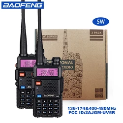 2pcs BAOFENG UV-5R 5W High Power Dual Band Two Way Radio Long Range Handheld Portable Walkies Talkies For Hunting