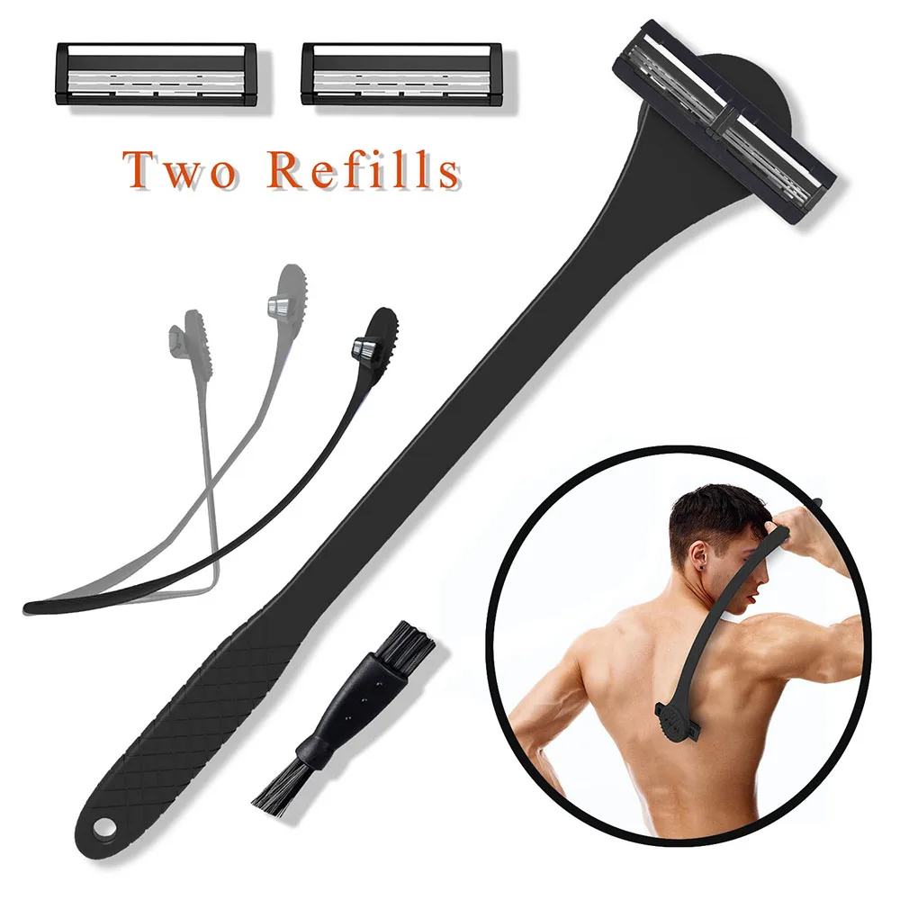 Men's 2-in-1 Silicone Back Shaver Scrubber Razor with Three Layers for Efficient Back Hair Removal Shaving Tool with 6Blades