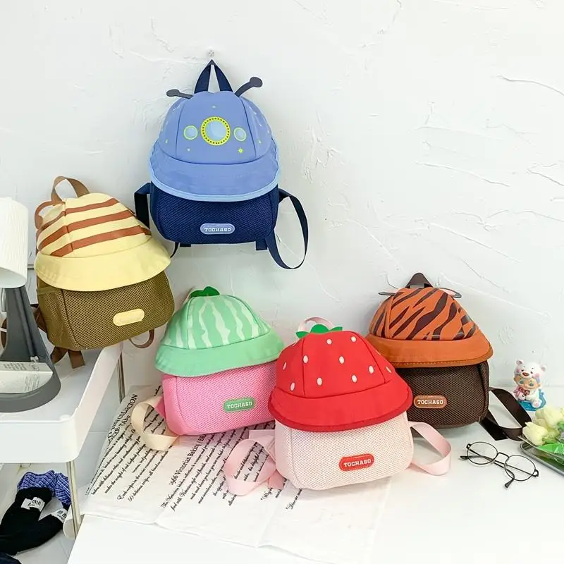 Children's Backpack Cute Cartoon Fruit Hat Dual Shoulder Bag 2026 New Style Unisex Toddler Nursery School Bag Fitness Scene