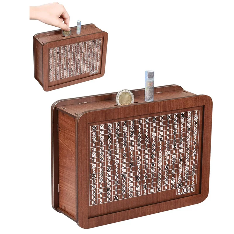 YSUN-Wooden Piggy Bank For Adult Kids, Money Box With Counter, Money Saving Tin, Money Box With Counting Target Durable 10000 Eu