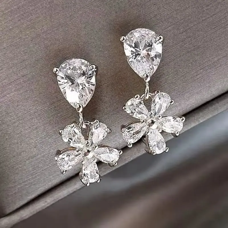 

Silver Needle Korean Water Drop Flower Stud Earrings for Women Light Luxury Vintage Female Jewelry wholesale