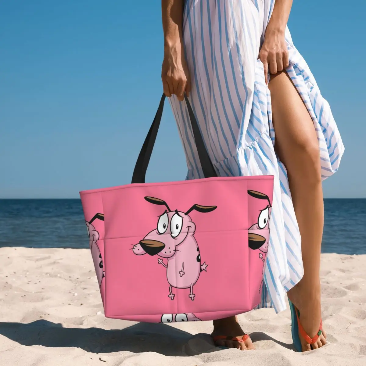 Cowardly Dog C-Courage Cartoon Beach Tote Bag Sport Gym Yoga Duffle Large Tote Bag Women Travel Bag Fitness bag