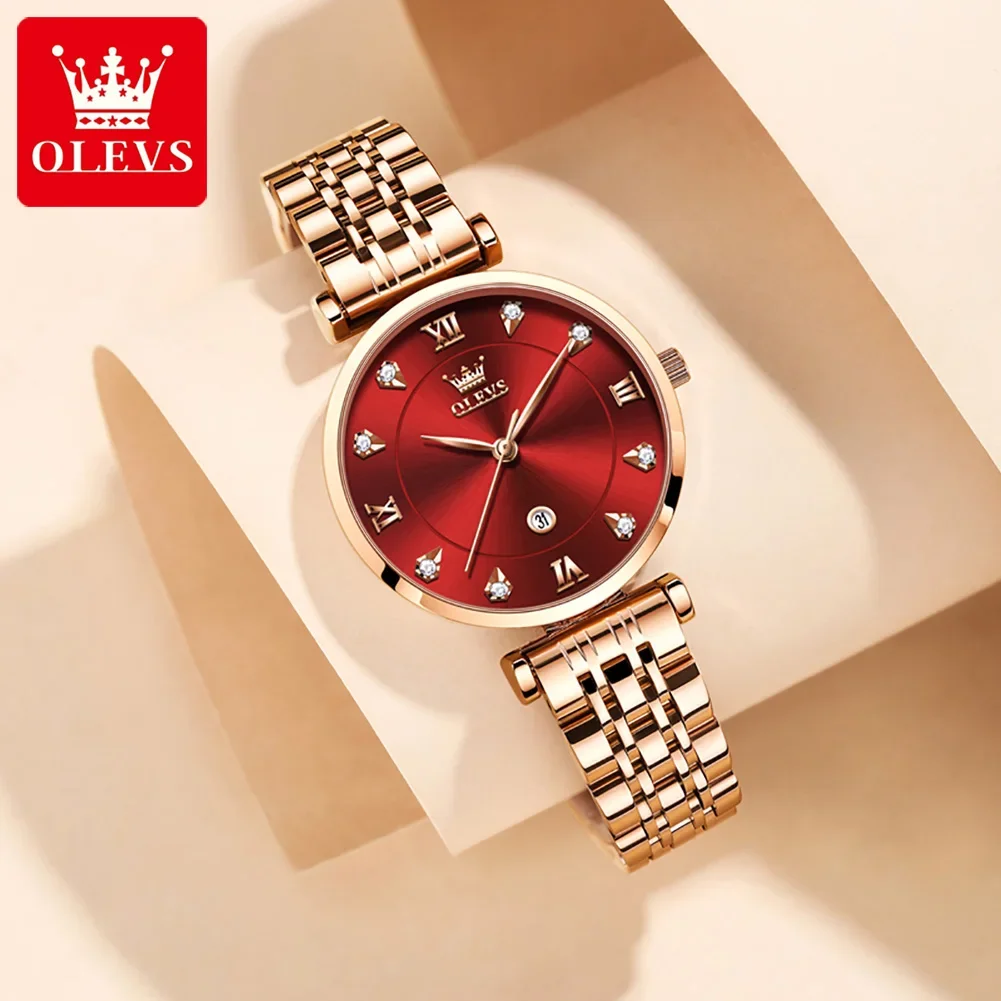 

OLEVS Elegant Quartz Watch for Women Luxury Rose Stainless Steel Women's Watches Date Diamond Inlay Dial Waterproof Wristwatches