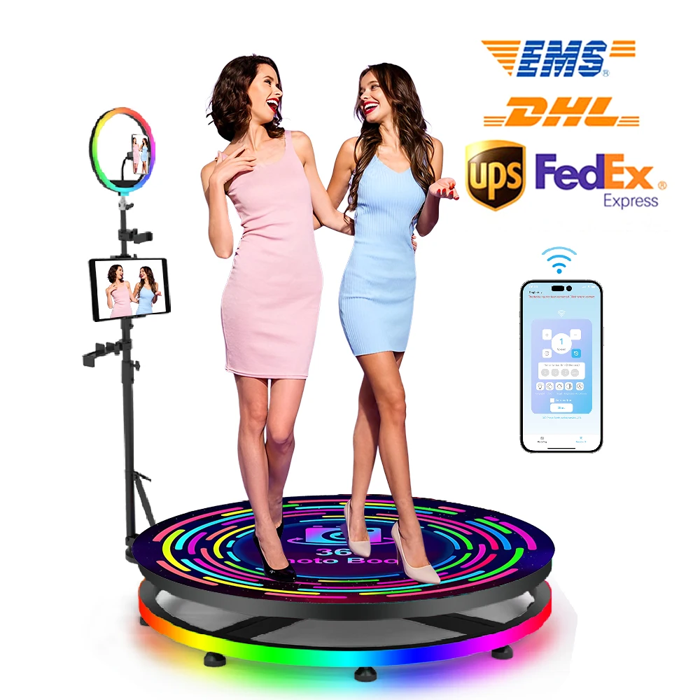 360 Photo Booth Machine for Parties,Free Logo Customization,Software APP Remote Automatic 360 Spin Camera Booth with Flight Case