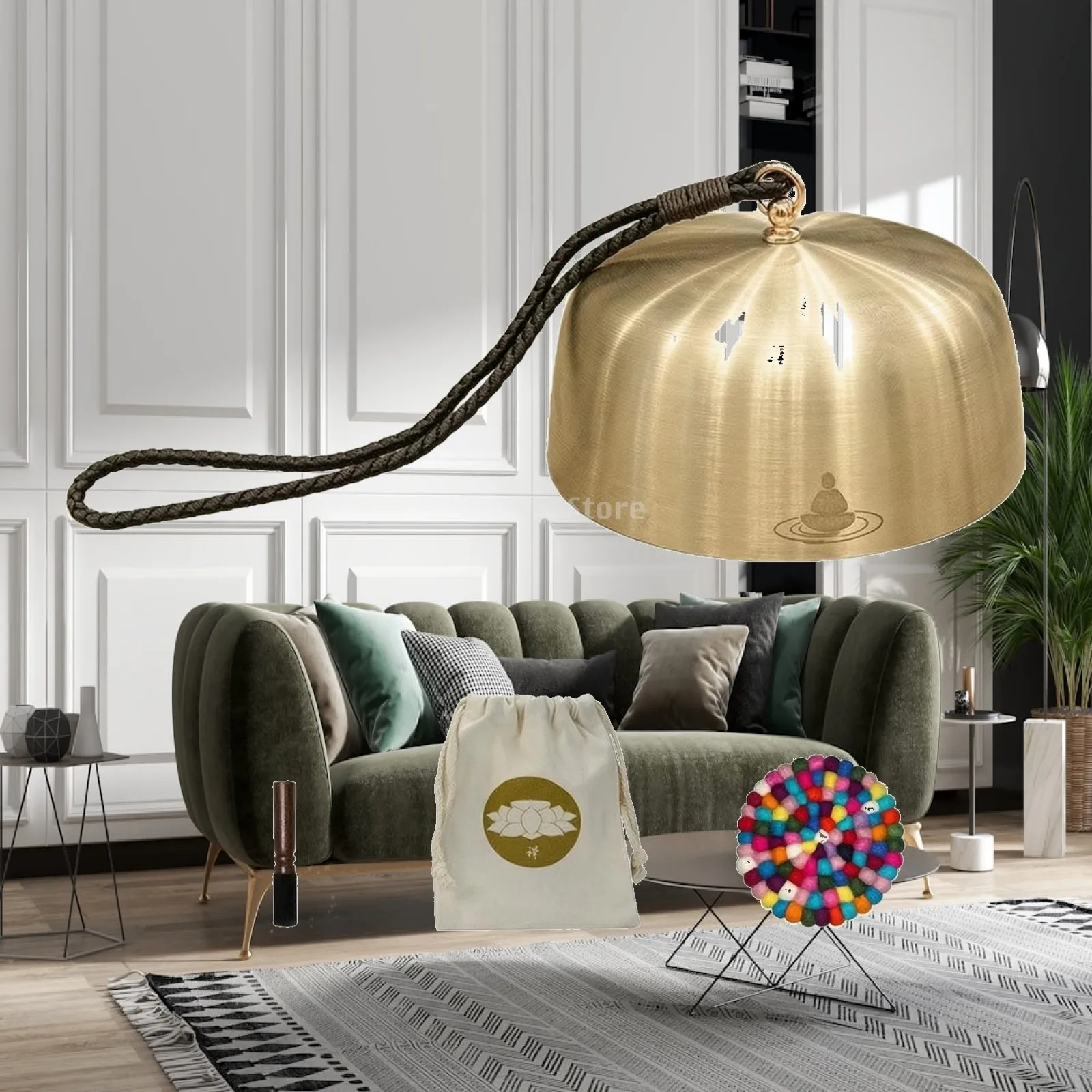 Hanging Singing Bowl Suspended Singing Bowl with Hanging Cord Instrument Resonant Polished for Practitioners, Meditation