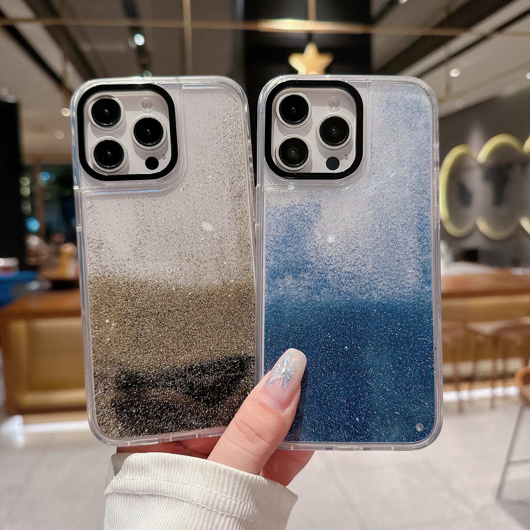 

Shockproof Glitter Liquid Quicksand Case For iPhone 16 Pro Max 15 14 13, Clear Transparent Sparkle Bling Hard Phone Cover Funda