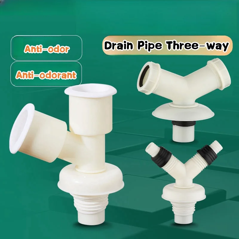 Washing Machine Sewer Tee PVC Drainage Pipe Three-way Floor Drain Special Connector Y-type Double Bifurcation Deodorant Overflow