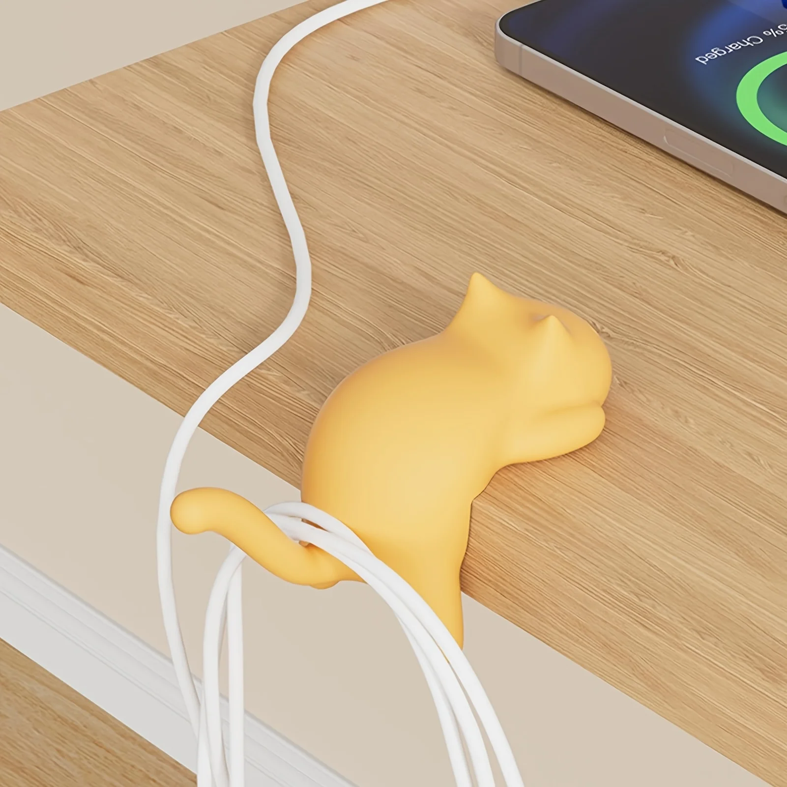 カラフルな猫型デスクフック1個 - 取り外し可能なクランプクリップ、ABS素材、キッチン、バスルームのケーブル管理に最適