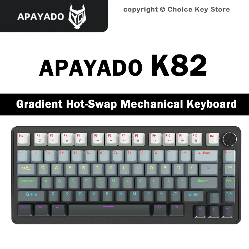 APAYADO K82 Gradient Mechanical Keyboard 82 Keys 75% RGB Hot Swappable Wired Knob Blue Red Switch for Win Mac