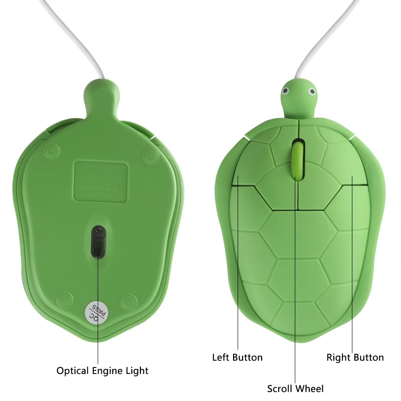 Cute Cartoon Wireless Mouse Ergonomic Mini Green Turtle Gaming Mouse 1600DPI 2.4G Wireless USB Wired Mice for Notebook Computer