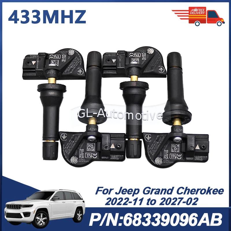 4PCS 433MHZ TPMS Reifendrucksensor für Jeep Grand Cherokee 2022-2027 68339096AB