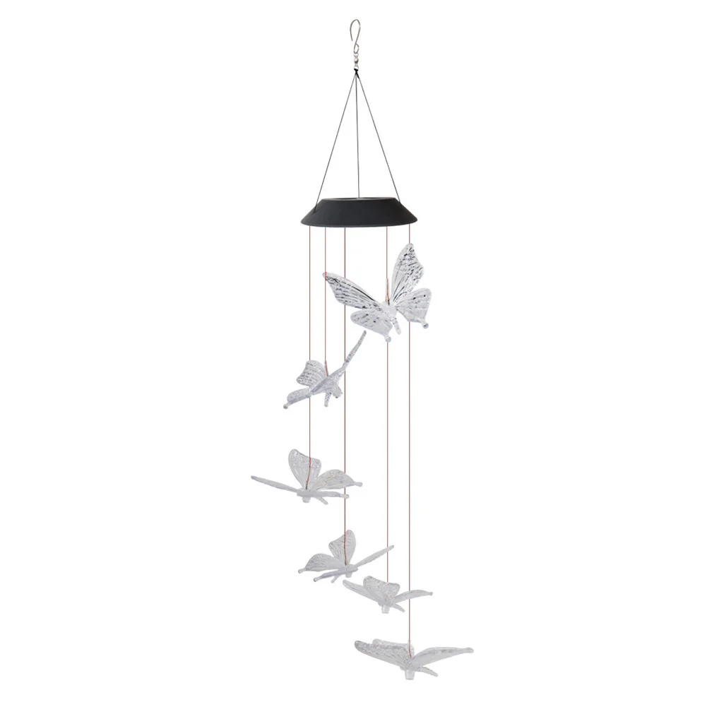 LED Solar Wind Chime Light Color Changing Butterfly Hanging Lamp for Garden Yard