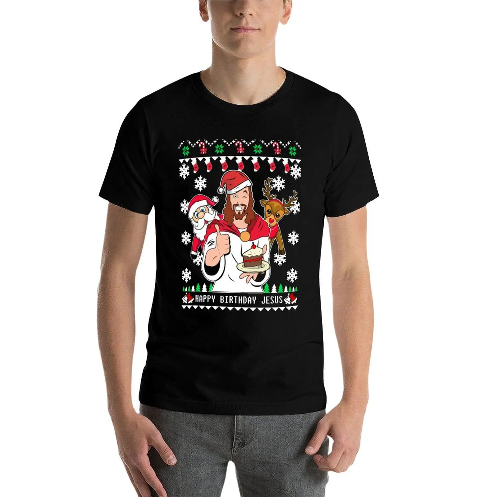 

Happy Birthday Jesus Ugly Christmas Sweater T-Shirt man t shirt heavy cotton cotton t shirts man 100% T-Shirt