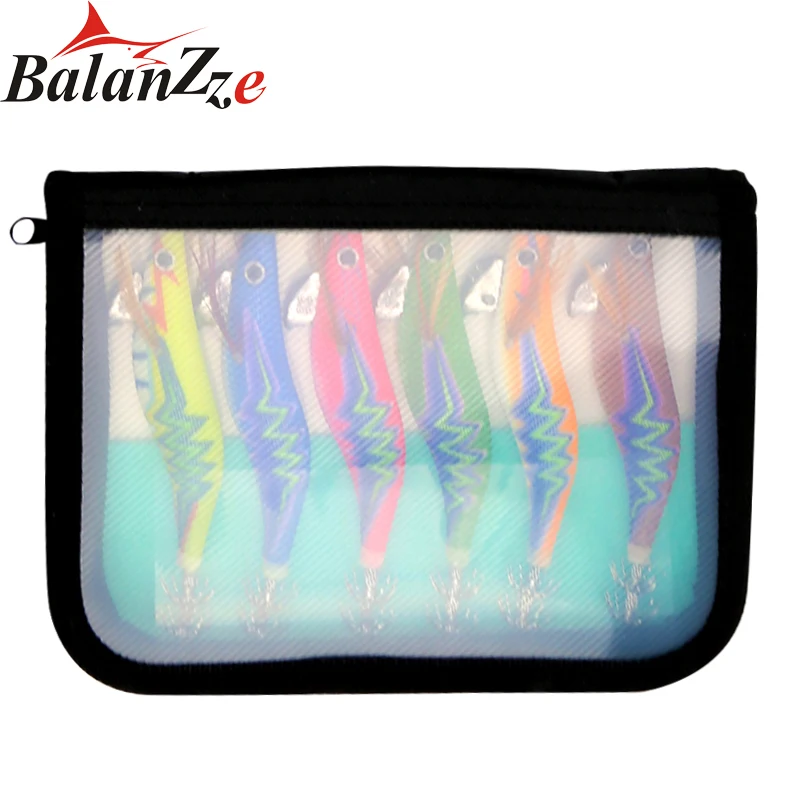 Balanzze Luminous Fishing Lure Squid Jig Hook Shrimp Cuttlefish Artificial Luminous Jigging Lure Egi Eyes 6pcs 2.5G/3.0G/3.5G