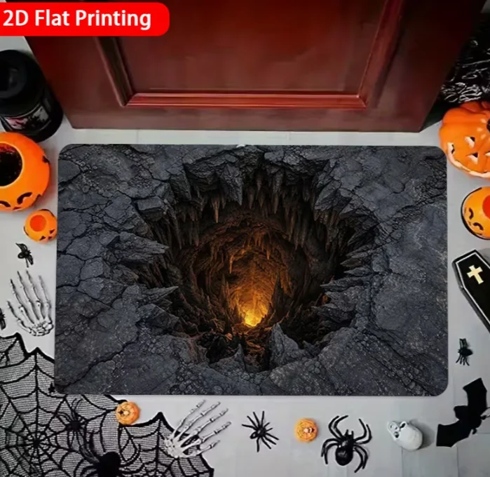 2D Flat Printing Stereoscopic Visual Illusion Trap Door Entrance Mat Colorful Non-slip, Machine Washable Mat Suitable Home Decor