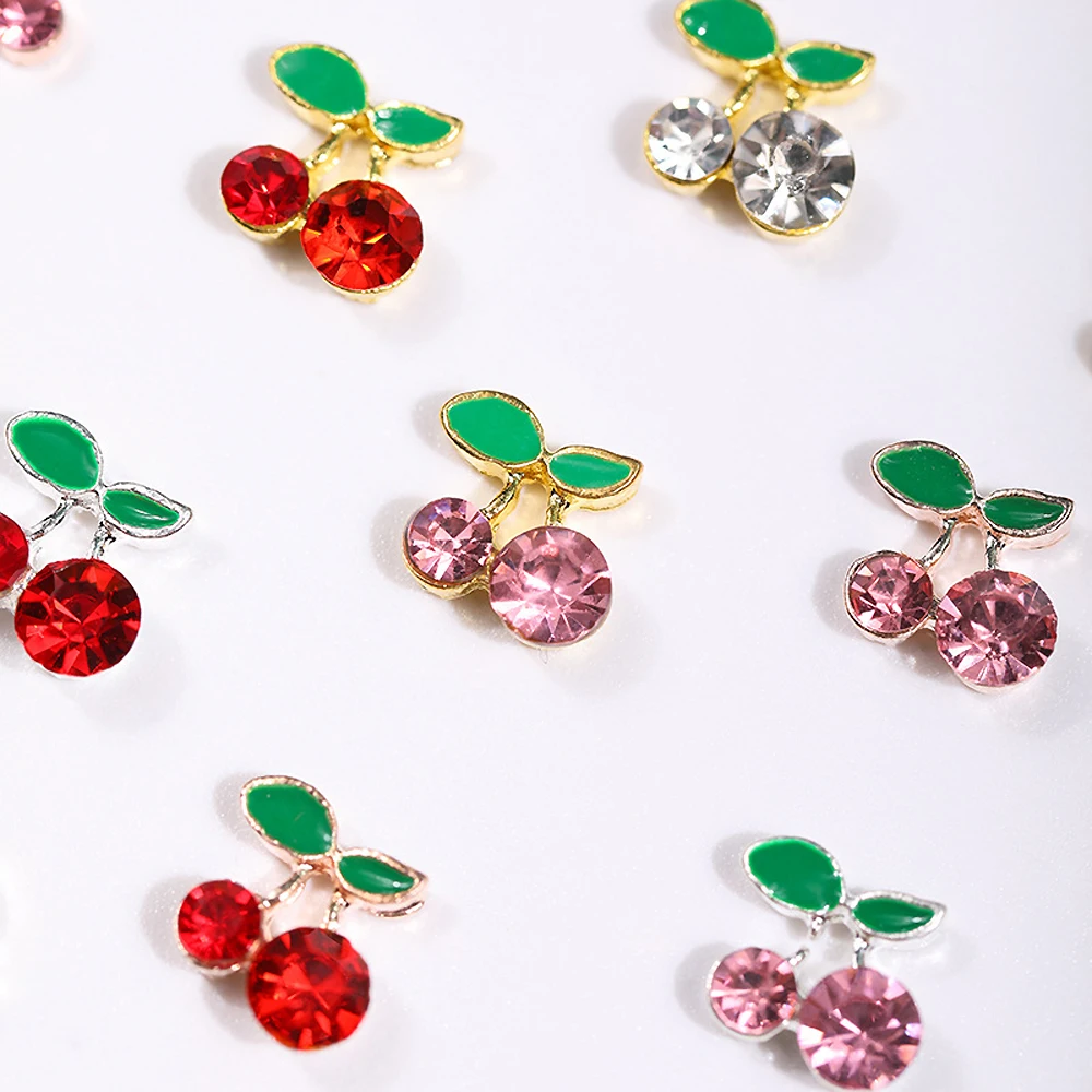 

20pcs Alloy Pink Nail Charms Kawaii Cherry Accessories Jewelry Nail Design Decoration Manicure Red Crystal Metal Gems Supplies