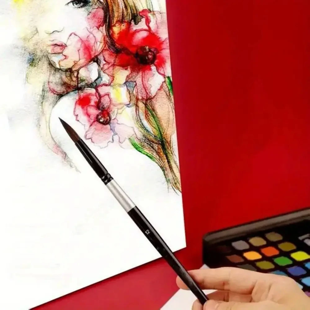 Set di pennelli rotondi in pelo di scoiattolo da 7 pezzi per acquerello, inchiostri, guazzo e tempera, qualità professionale per artisti, penna con manico in legno