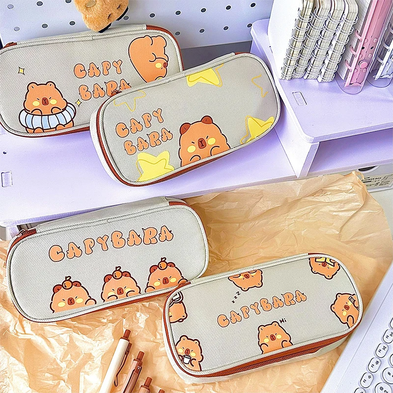 カピバラ漫画ペンシルポーチ、大容量ペンケース、女の子用収納バッグ、学生用品、文房具ギフト