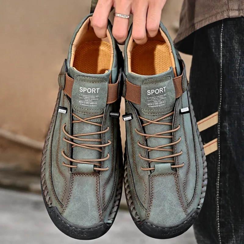 

Handmade Sewing Quality Leather Shoes Retro Slip on Loafers Light Breathable Walking Shoe Plus Size Casual Drive Shoes Moccasins