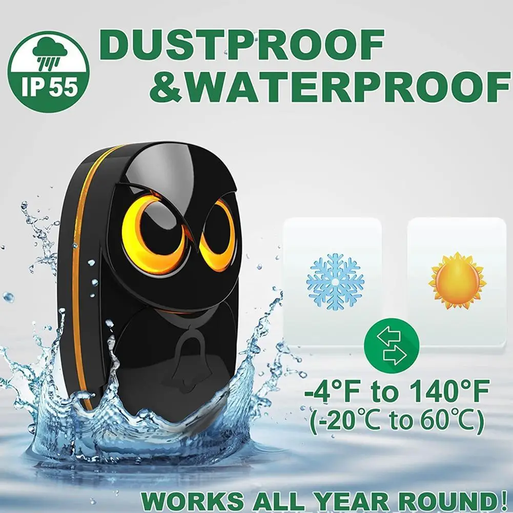 Wireless Waterproof Doorbell Home Long-distance Music Doorbell One To One Calling Device Owl Calling Device Safety Protection