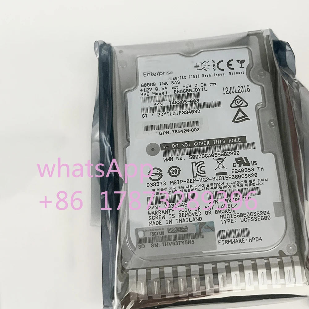 Server HDD For 765424-B21 748385-003 600G SAS 15K 2.5''