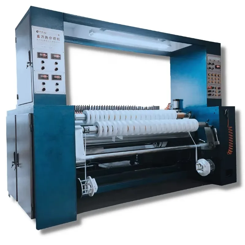 YG Plc Control Polyester Taffeta Fabric Wash Care Label Cutting Machine Slitting Garment Fabric Slitter Rewinder Machine