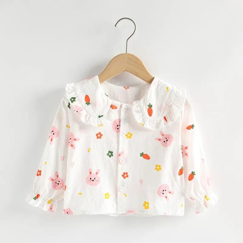 

Girls shirt long-sleeved children's top girls autumn 2024 new floral bottoming baby clothes doll collar